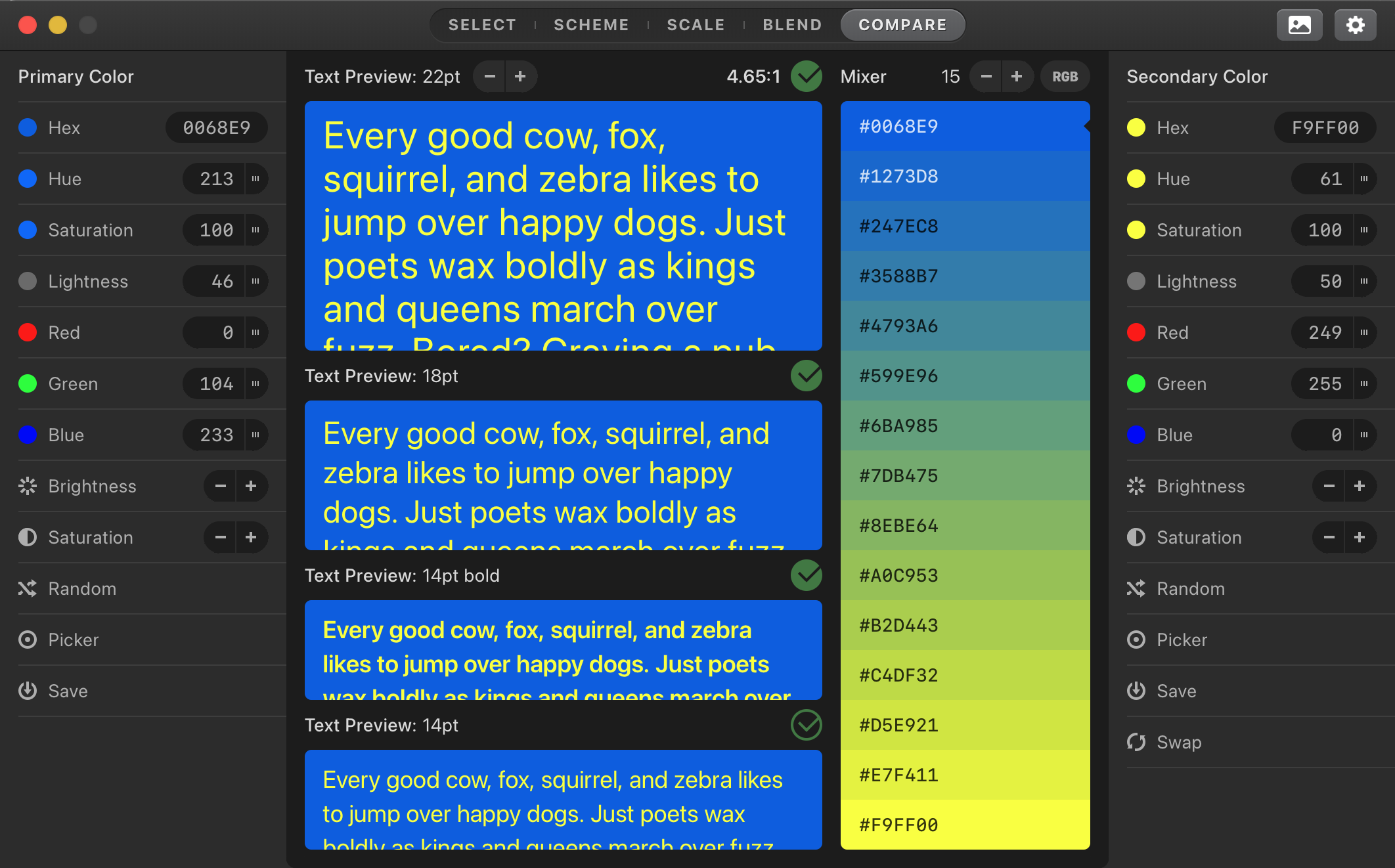 Screenshot of Color Schemer analyzing and mixing two colors